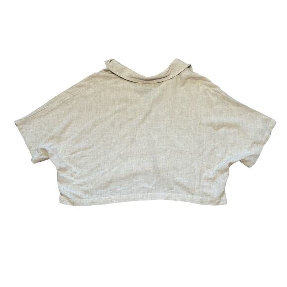 Bond 73 Natural Linen-Blend Collared Crop Top Size Small Made in USA - Picture 2 of 4